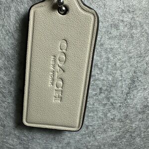 Coach Cream Leather Bag Tag with Silver Chain